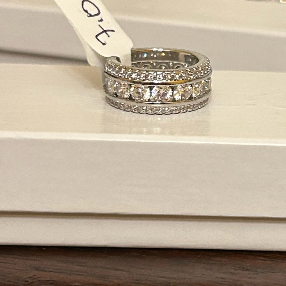 Size 7 Silver Tone 4 Carat Diamond CZ Eternity Band Ring Big Bold Never Worn